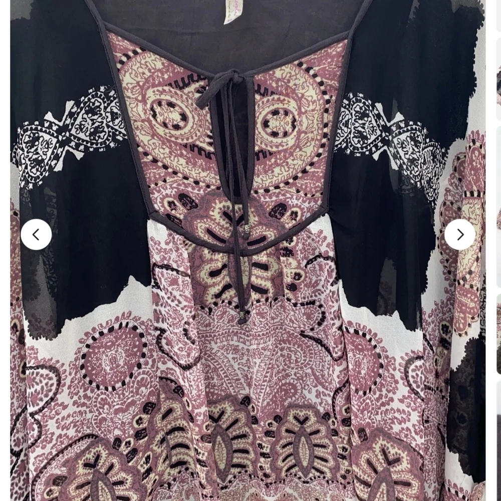 FREE PEOPLE Marla Dreams Paisley/Floral Printed Chiffon Mini Dress Ruffle Hem  - Picture 7 of 7
